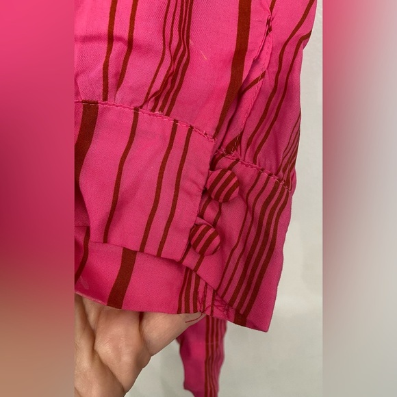 Natalie Martin Quarter Sleeve Striped V Neck Blouse Red & Pink Size Small - Picture 5 of 8